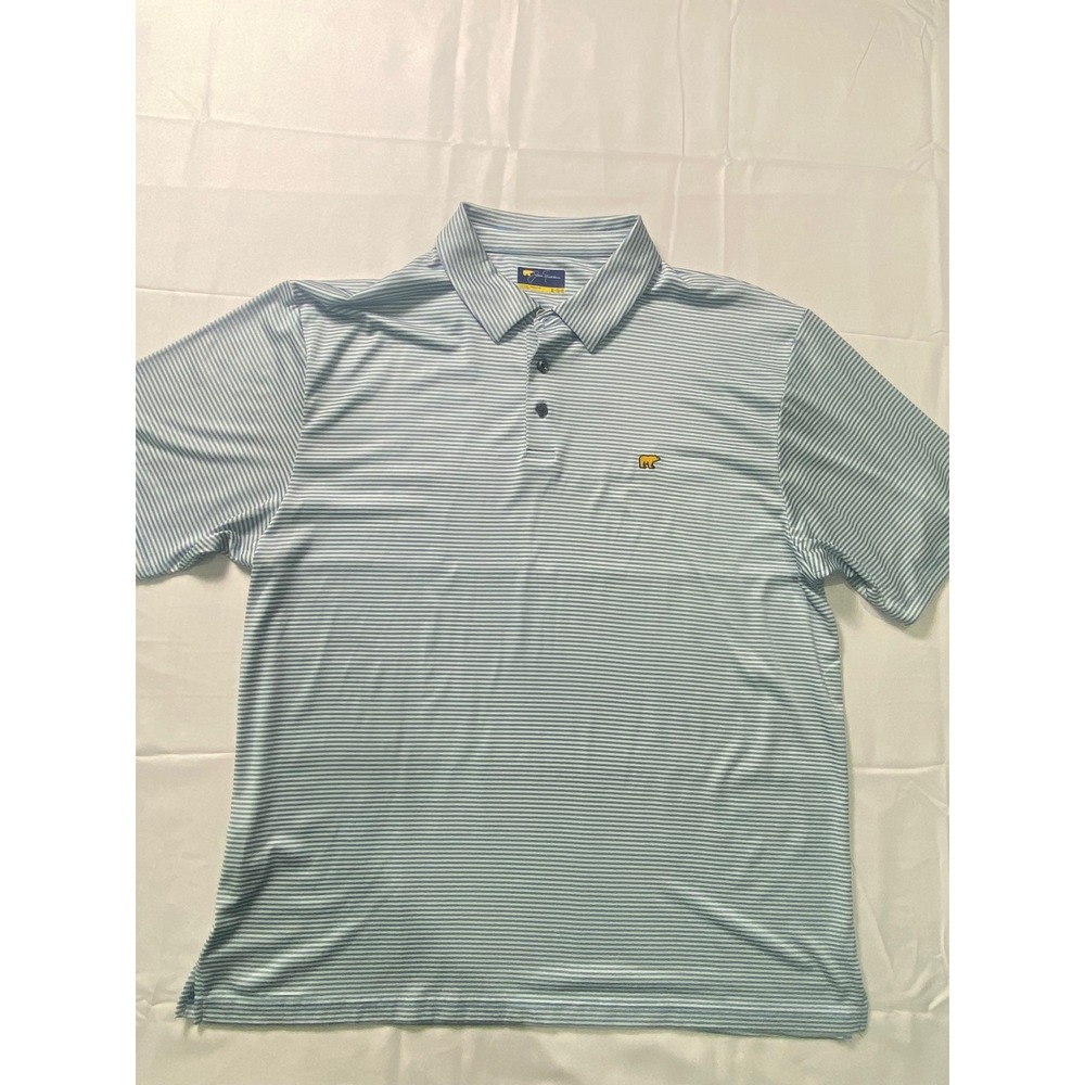 Jack Nicklaus Mens Polo Shirt XL TG EG Blue White Stripe Golf Bear Logo